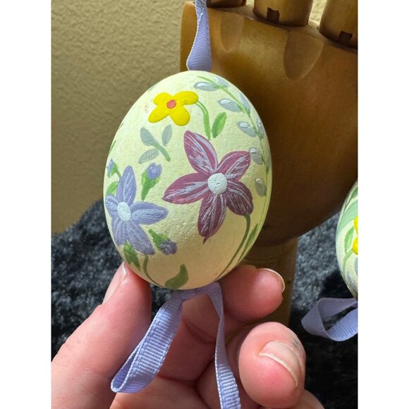 Hand-Painted Floral Easter Hanging Eggs With Lavender Ribbon - Picture 5 of 9